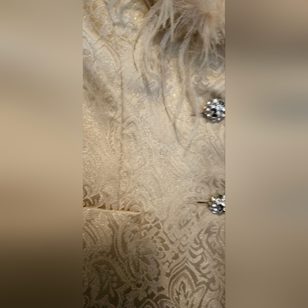 Vintage Victor Cosa Gold Paisley Jacket, Ostrich Feather, Rhinestone Buttons. - Picture 5 of 12